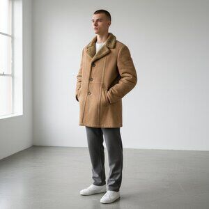 Leather Attic Vintage Shearling Sheepskin Brown Coat Jacket Men's Medium 42